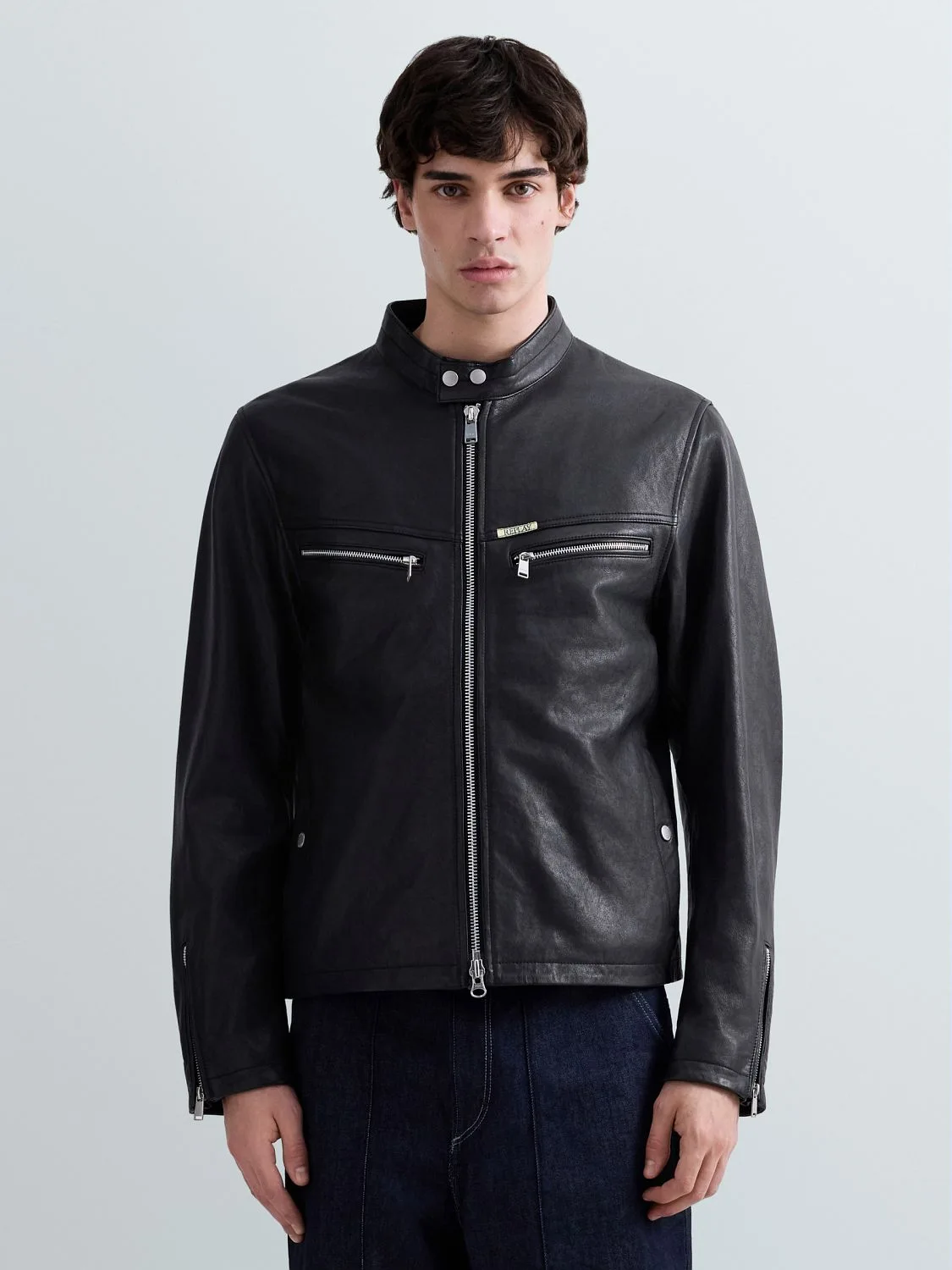 REPLAY WAXED LEATHER BIKER JACKET M8497A.000.85194 BLACK 2