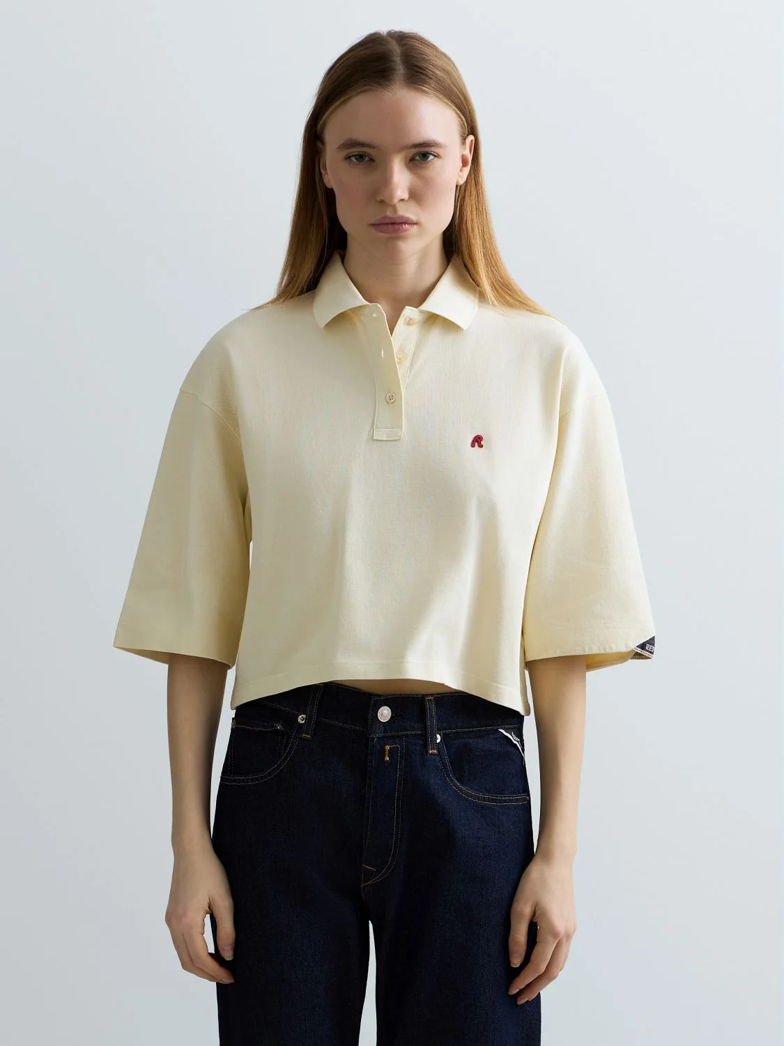 REPLAY CROPPED COTTON POLO-SHIRT W3502 .000.23766G CHALK 2