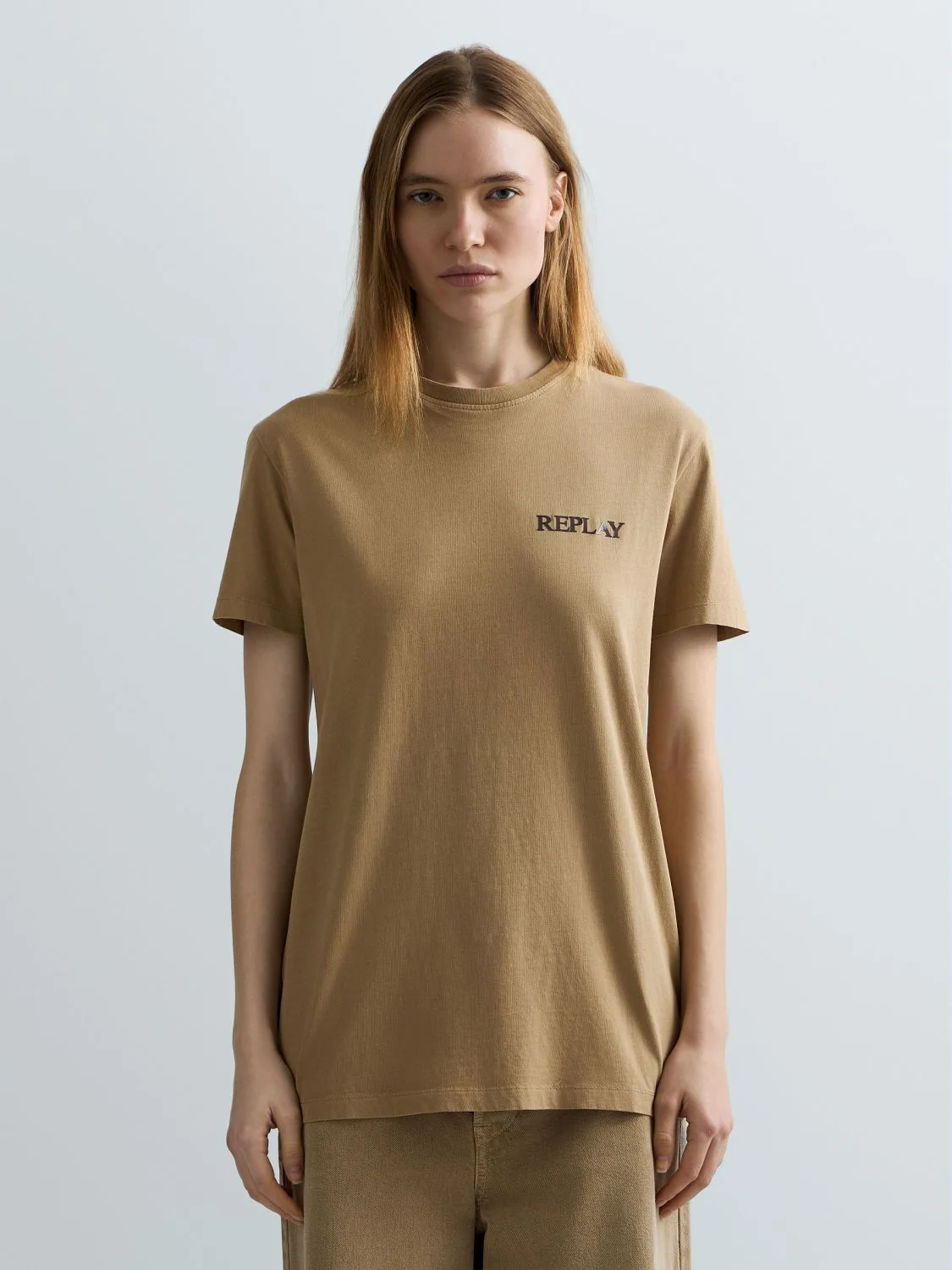 REPLAY JERSEY T-SHIRT WITH LOGO LETTERING W3566M.000.22658D SAND 2