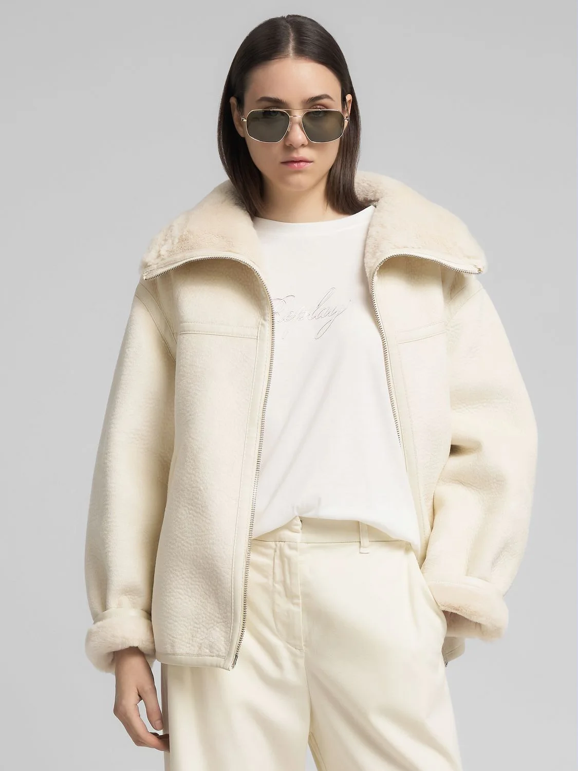 REPLAY JACKE MIT INNENSEITE AUS KÜNSTLICHEM SHEARLING W7921 .000.85298 WINTER WHITE 2