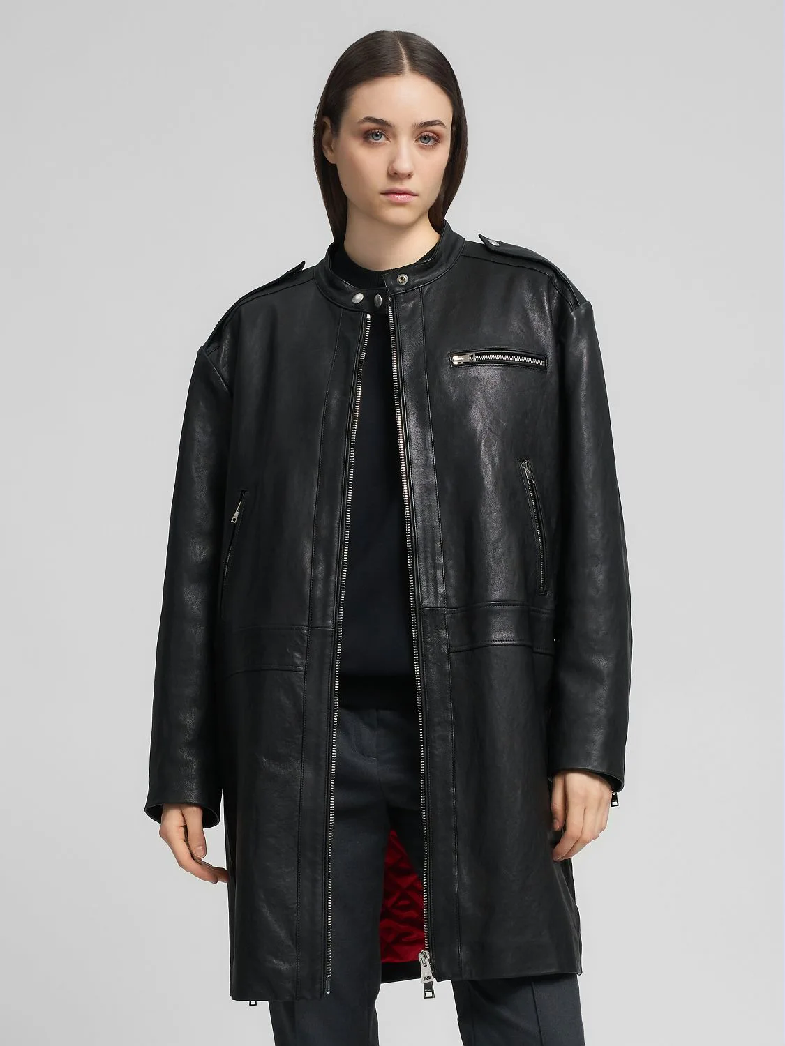 REPLAY LANGE BIKERJACKE AUS LEDER W7927 .000.85436 BLACK 2