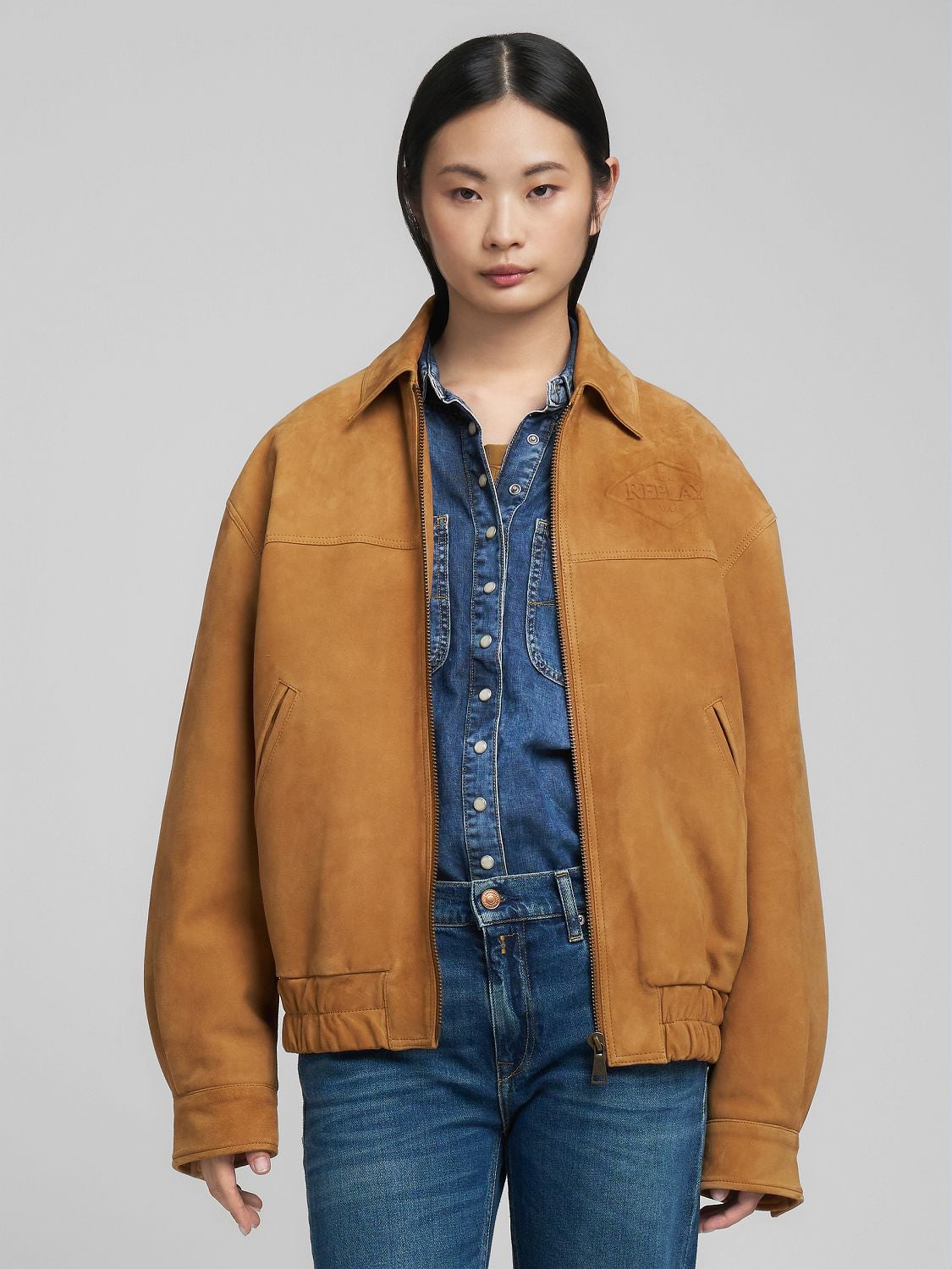 REPLAY SUEDE JACKET W7928 .000.85434 OAK 2