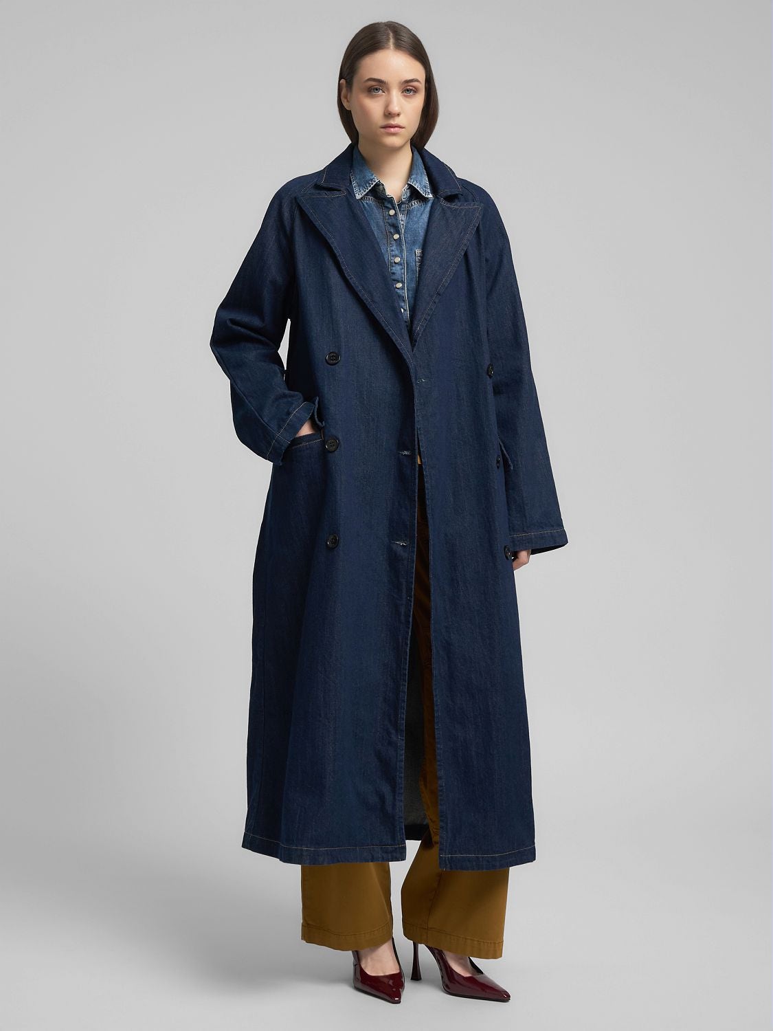 REPLAY RELAXED-FIT DENIM TRENCH COAT W7957 .000.912 07 DARK BLUE 2