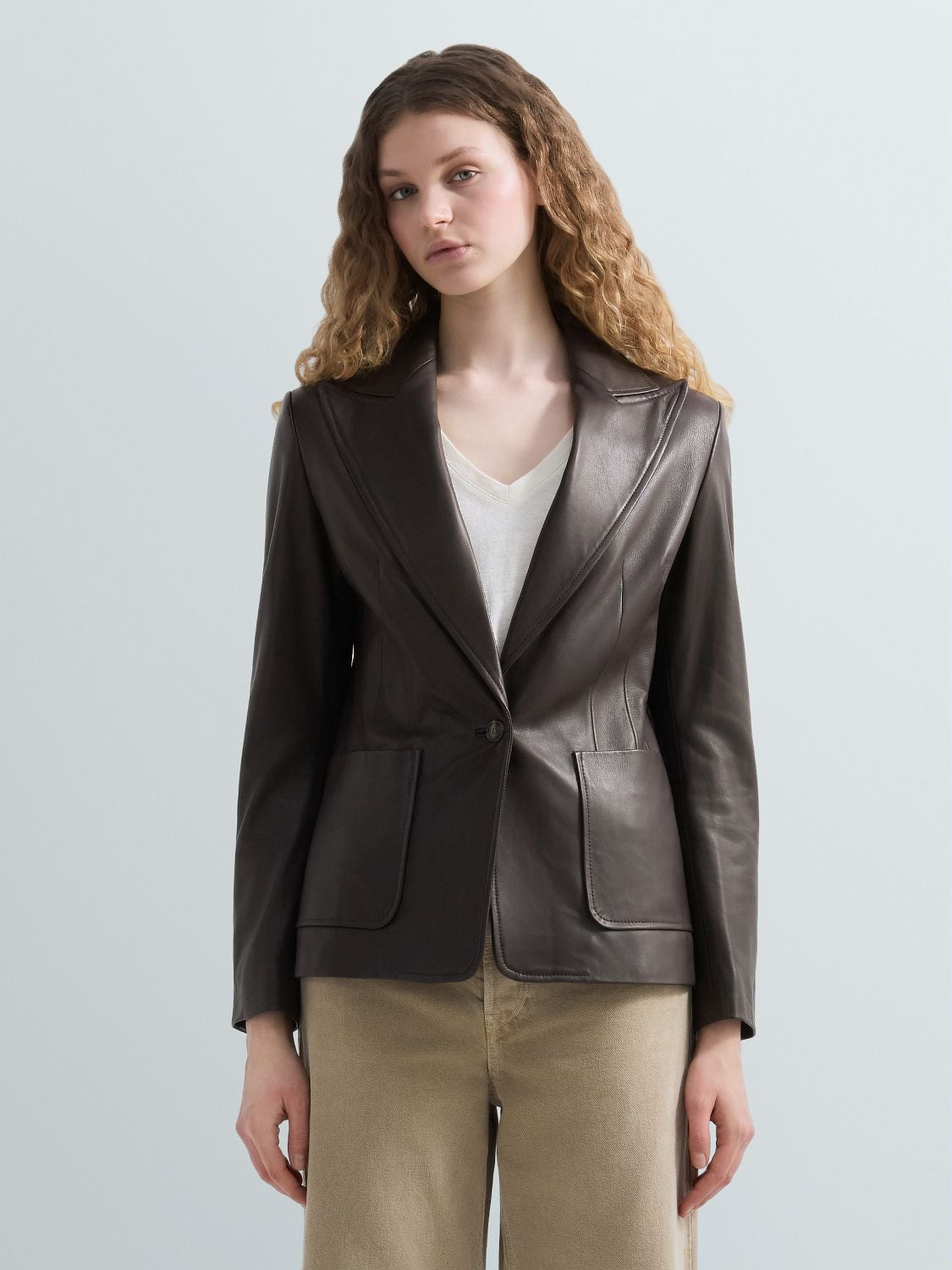 REPLAY REGULAR-FIT LEATHER JACKET W7972 .000.85544 COFFEE 2