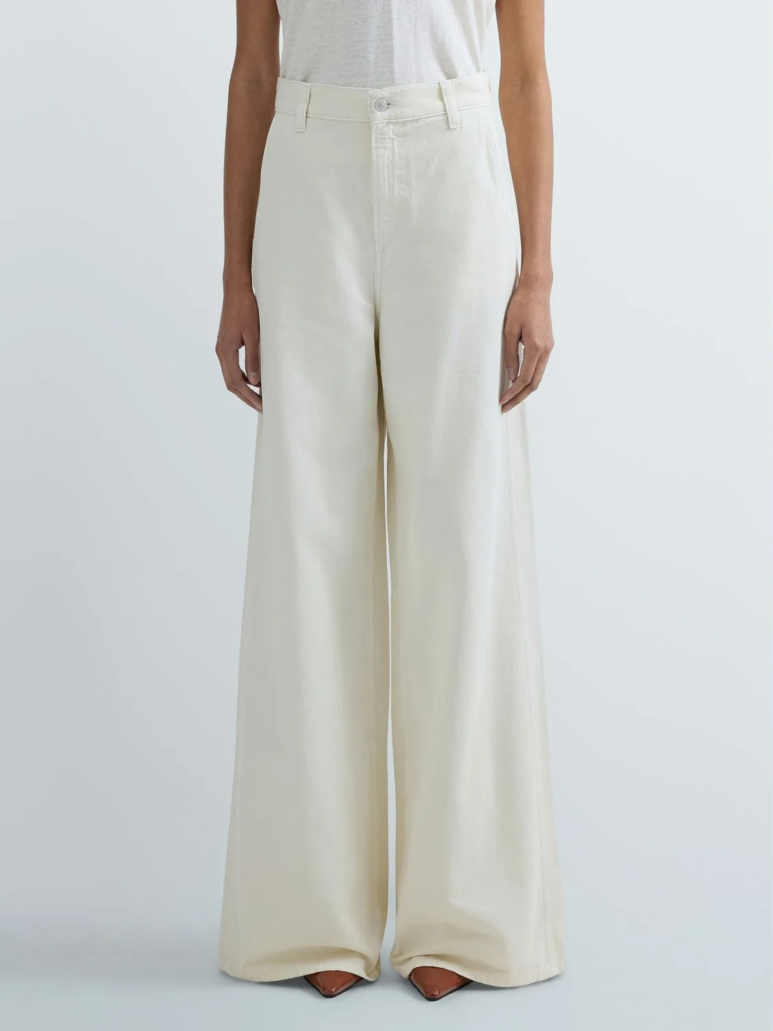 REPLAY COTTON FABRIC WIDE-FIT TROUSERS W8247 .000.85424G CHALK 2