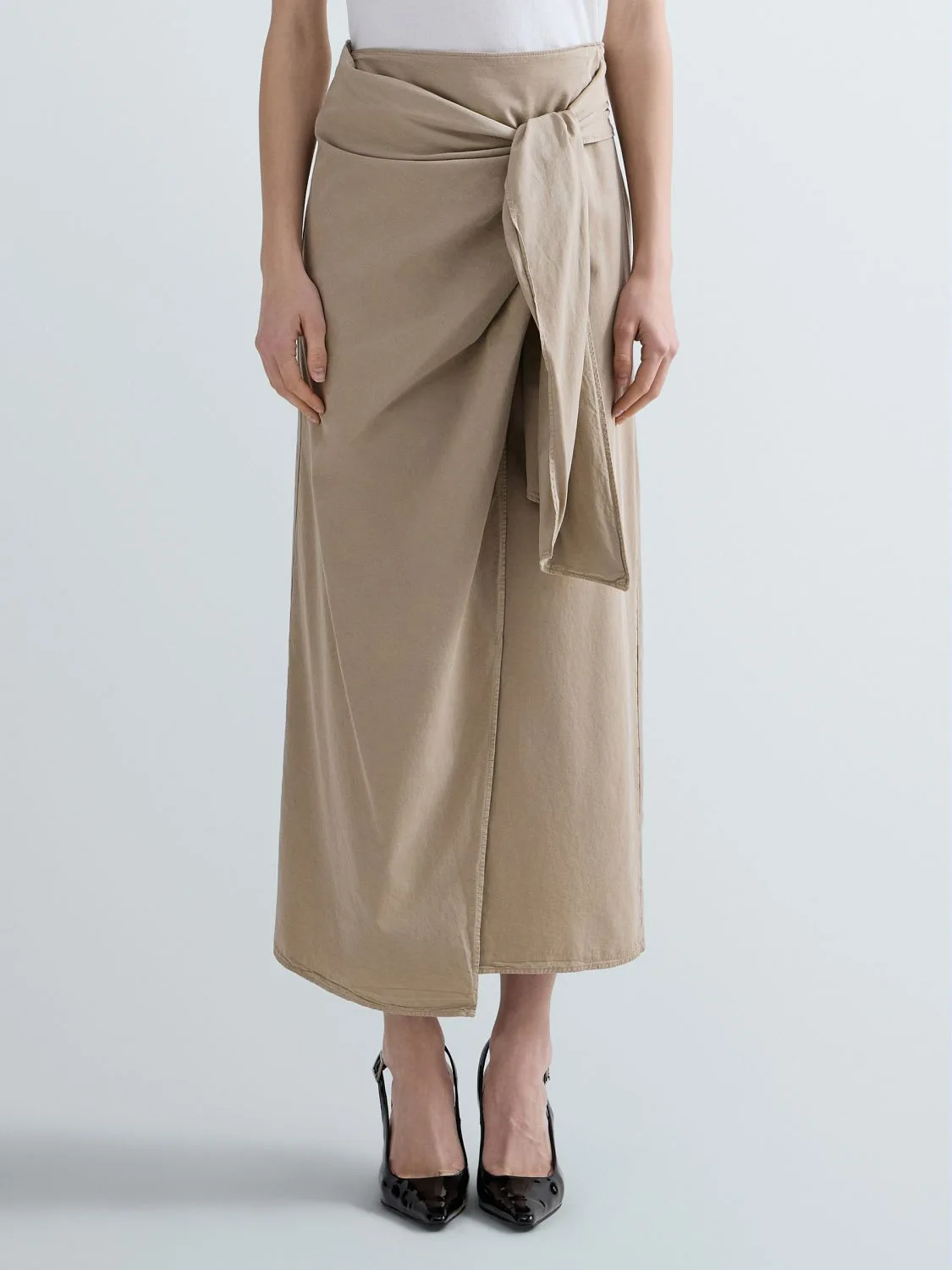 REPLAY LONG TWILL SKIRT WITH KNOT W9913 .000.85530G CRETE 2