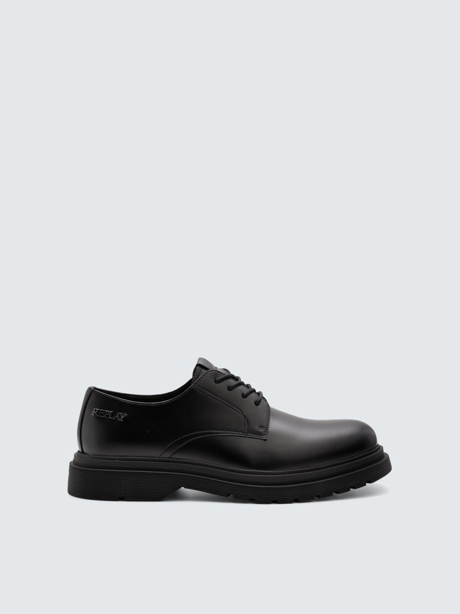 REPLAY PIERCE URBAN LACE-UP LOAFERS WITH A GLOSSY FINISH GMC1H .000.C0201S BLACK 1