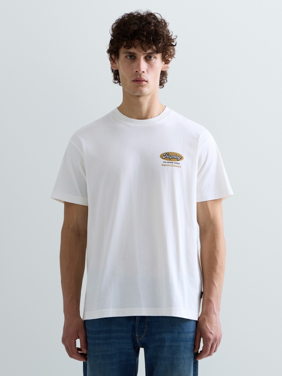 REPLAY REGULAR-FIT T-SHIRT WITH INDUSTRIAL-STYLE PRINT M12BE .004.00QMJ GARDENIA 2