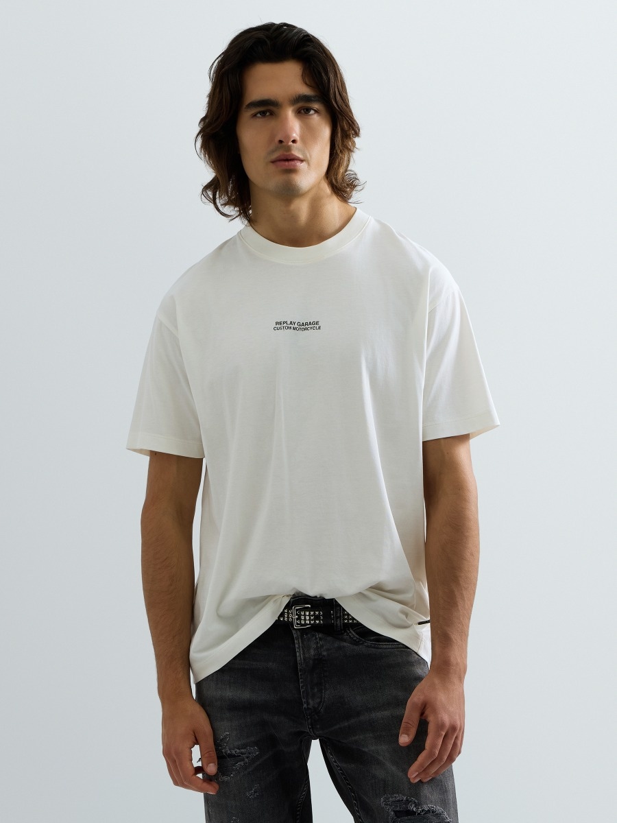 REPLAY RELAXED-FIT T-SHIRT WITH DISTRESSED PRINT M12BF .002.00QMJ GARDENIA 2