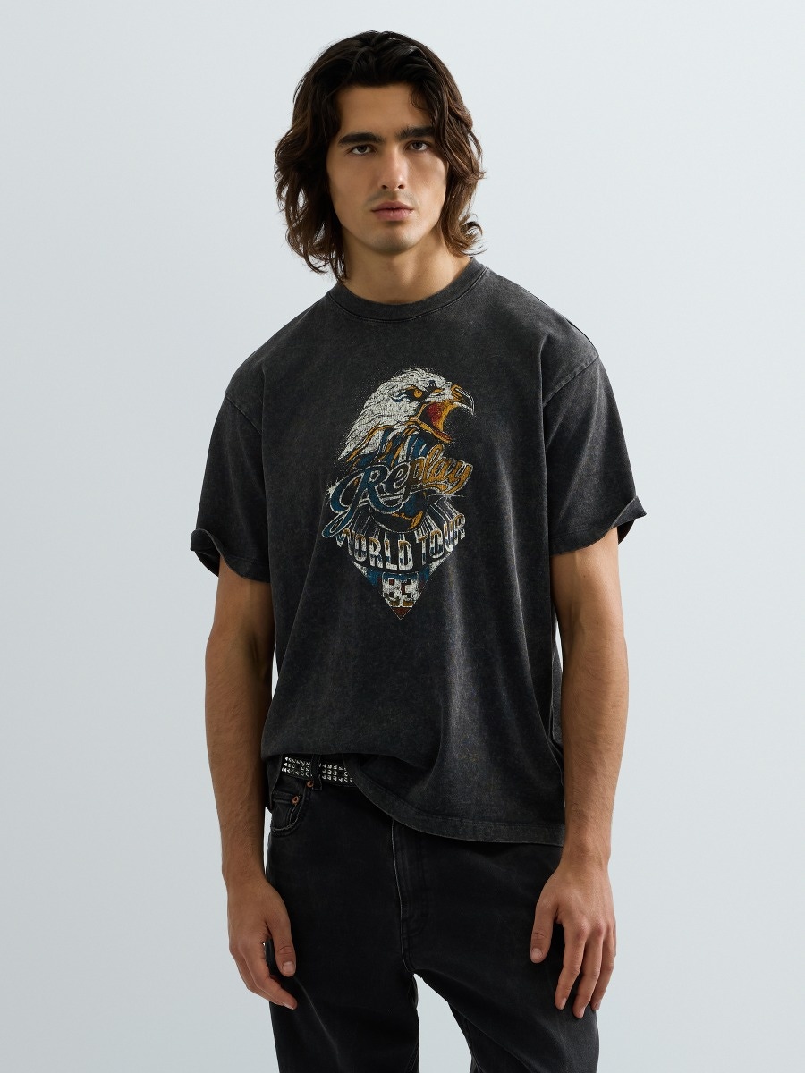 REPLAY RELAXED-FIT T-SHIRT WITH EAGLE PRINT M12BF .002.7242KG RAVEN 2