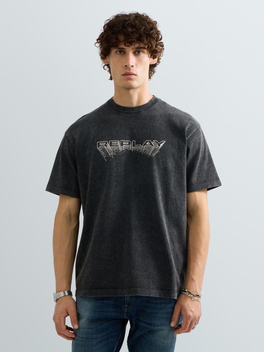 REPLAY RELAXED-FIT T-SHIRT WITH VIBRANT GRAPHIC PRINT M12BF .003.7242KG RAVEN 2