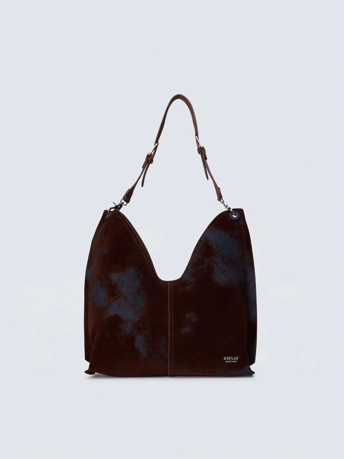 REPLAY SUEDE-EFFECT AND DENIM HOBO-STYLE BAG FW01CB.000.A7243T INDIGO OVERDYED INDIGO 1