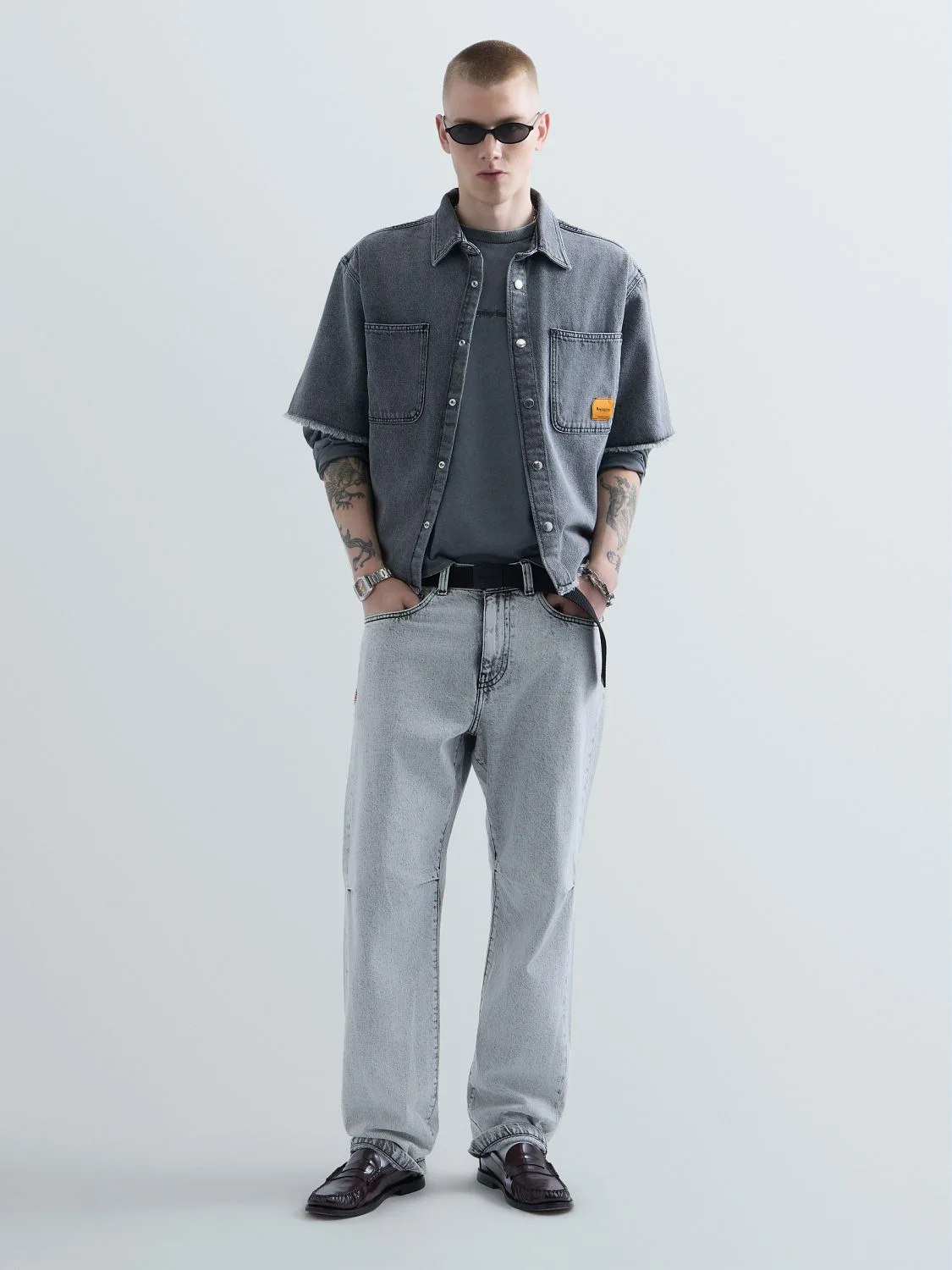 REPLAY AGENDER REPLAY INC. DENIM CROPPY DUTY SHIRT KU4004.000.D946005 MEDIUM GREY 1
