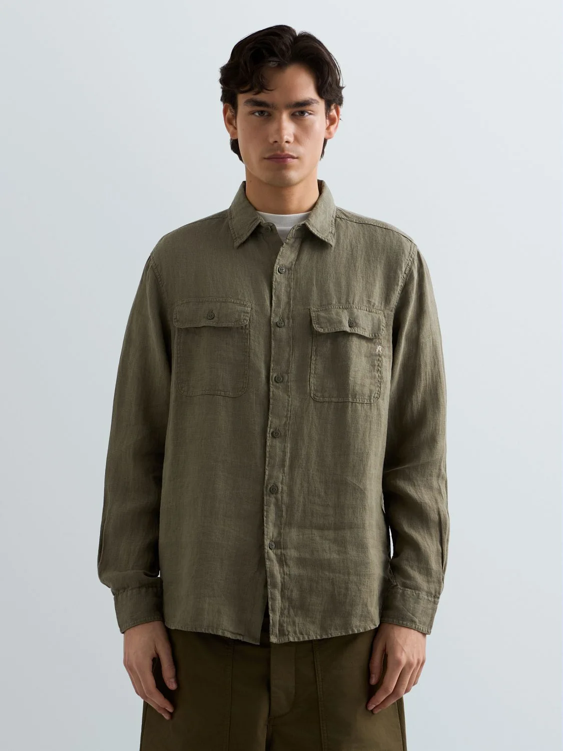 REPLAY REGULAR-FIT LINEN SHIRT M4147 .000.81388B TUNDRA GREEN 2