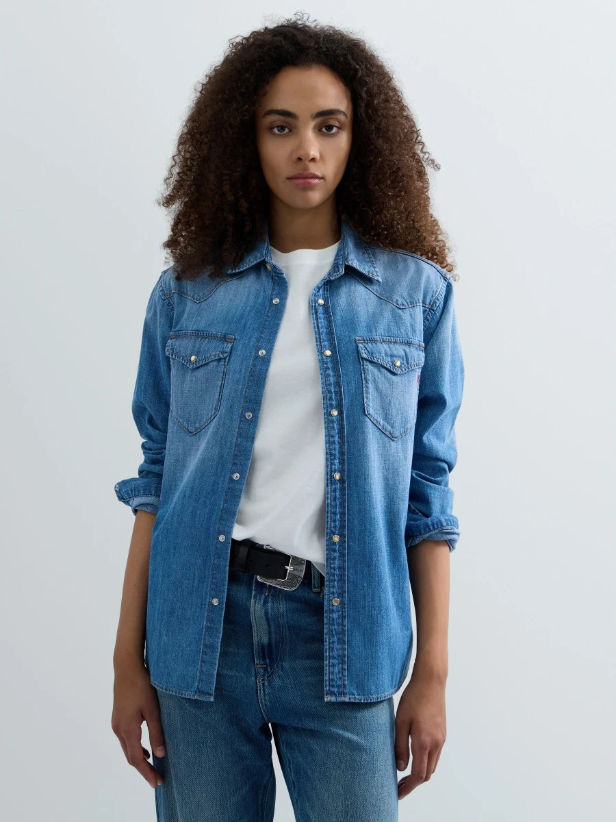 REPLAY LIGHT DENIM OVERSIZED WESTERN SHIRT W05N3 .00D.26C 27C MEDIUM BLUE 2
