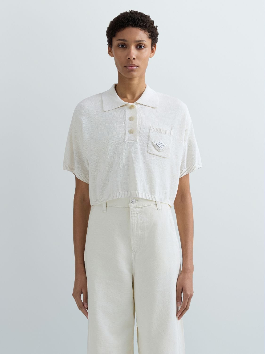 REPLAY CROPPED KNIT POLO-SHIRT DK4221.000.G24014 NATURAL WHITE 2