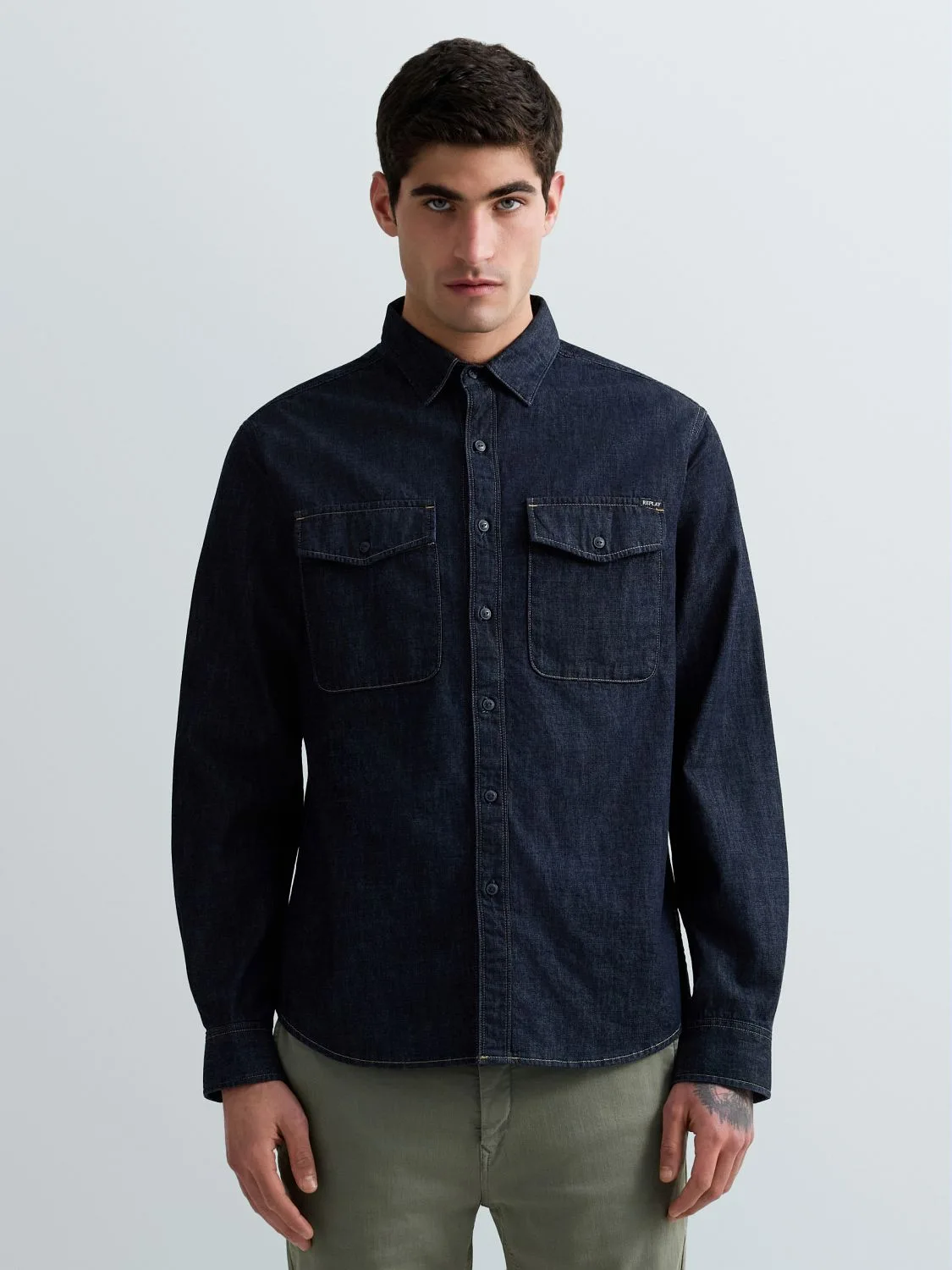 REPLAY CHEMISE EN DENIM LAVAGE RINCÉ M4124 .000.860 B04 DARK BLUE 2