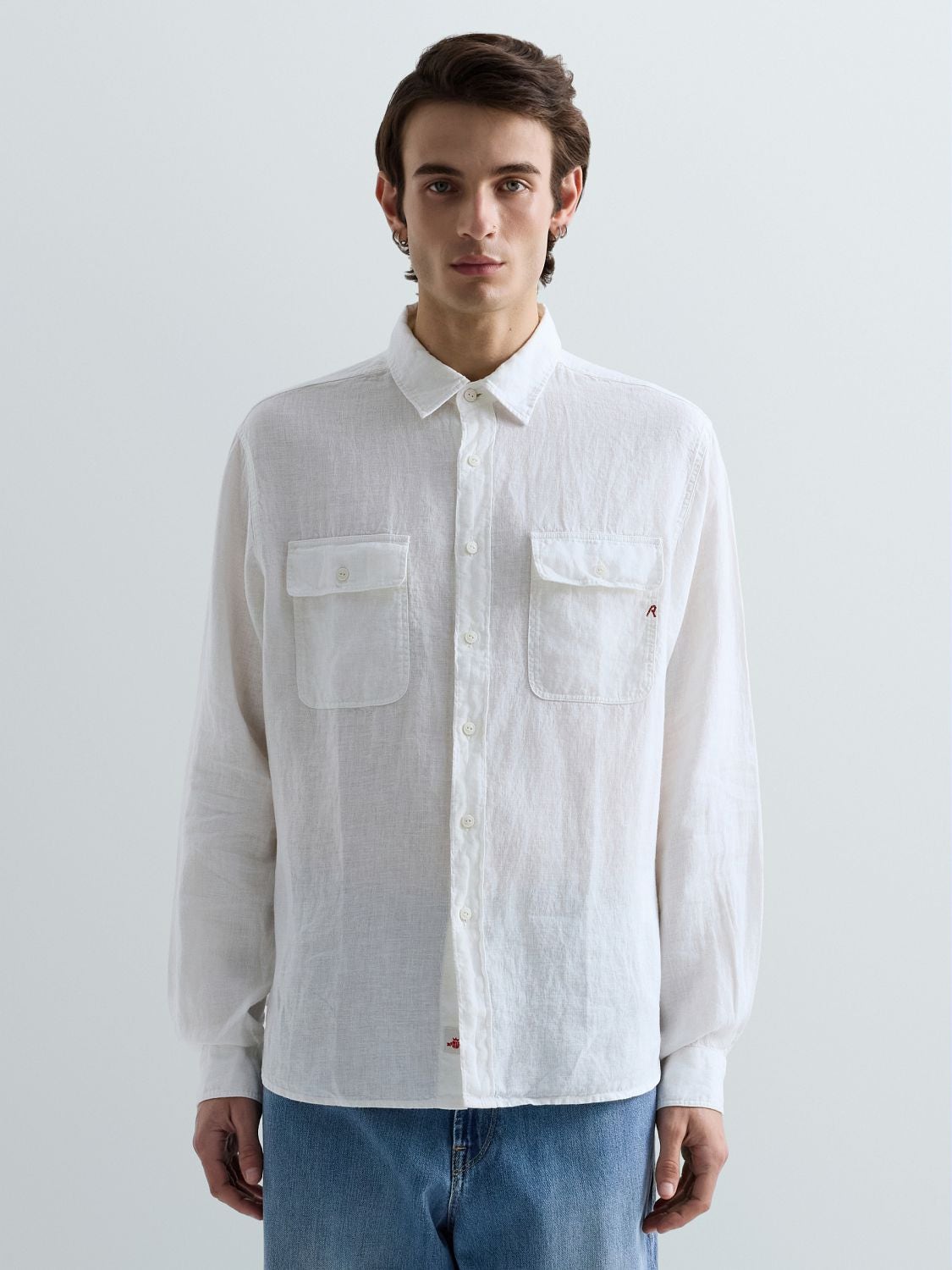 REPLAY CHEMISE EN LIN COUPE REGULAR M4147 .000.81388B NATURAL WHITE 2