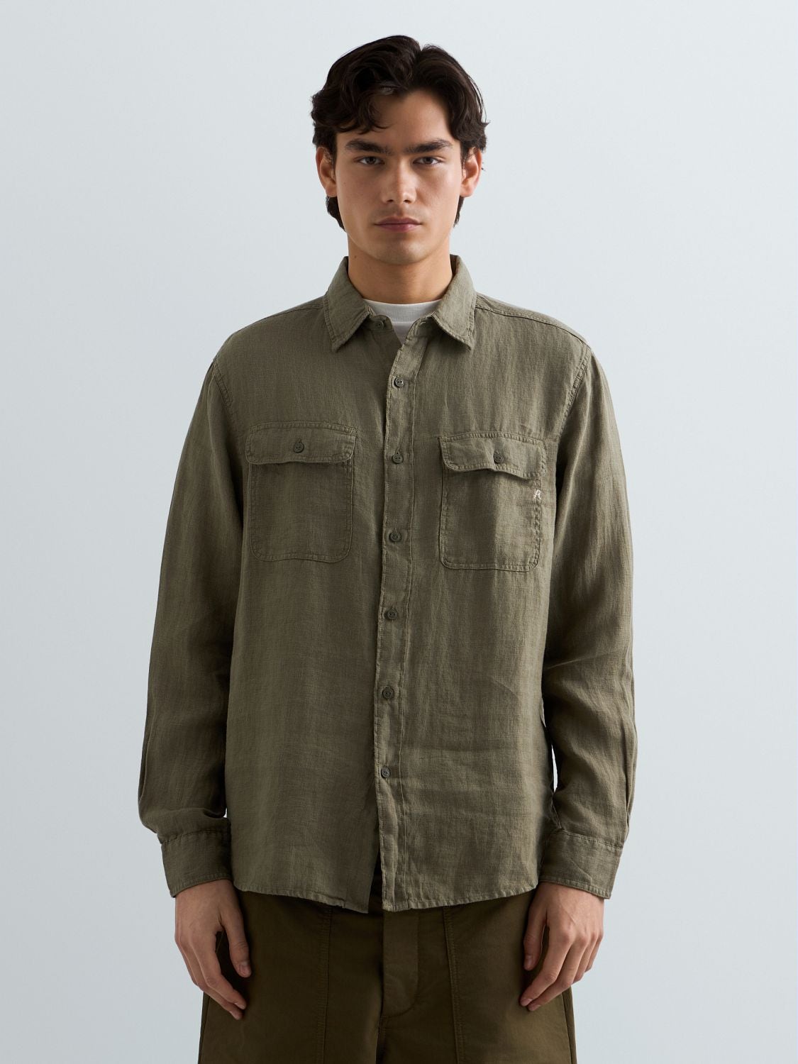REPLAY REGULAR-FIT LINEN SHIRT M4147 .000.81388B TUNDRA GREEN 2