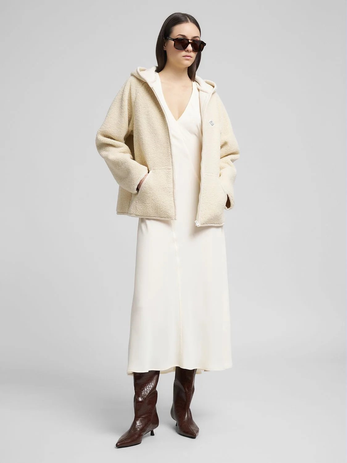 REPLAY ROBE MIDI EN POLY SATIN W9211 .000.85360 WINTER WHITE 1