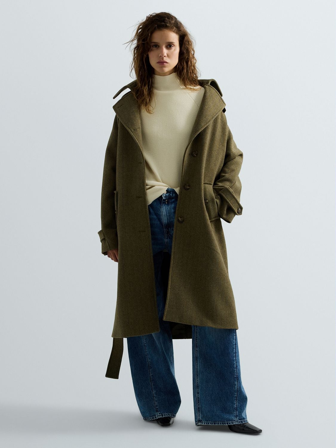 REPLAY WOOL-BLEND COAT WITH BELT W0014 .000.2223R GREEN/BROWN/OCRA 2