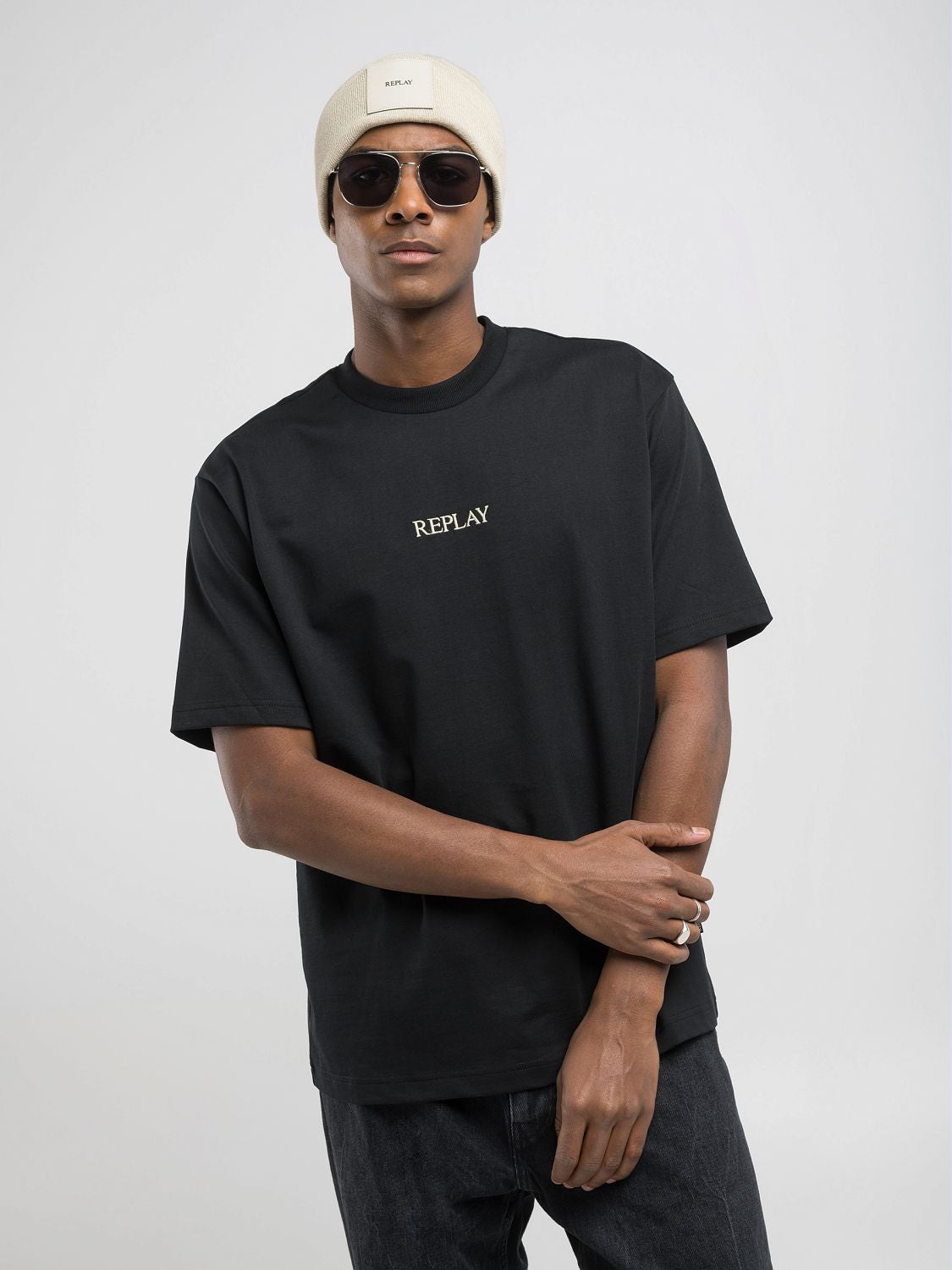 Cotton t-shirt with embroidery Black | Replay Jeans