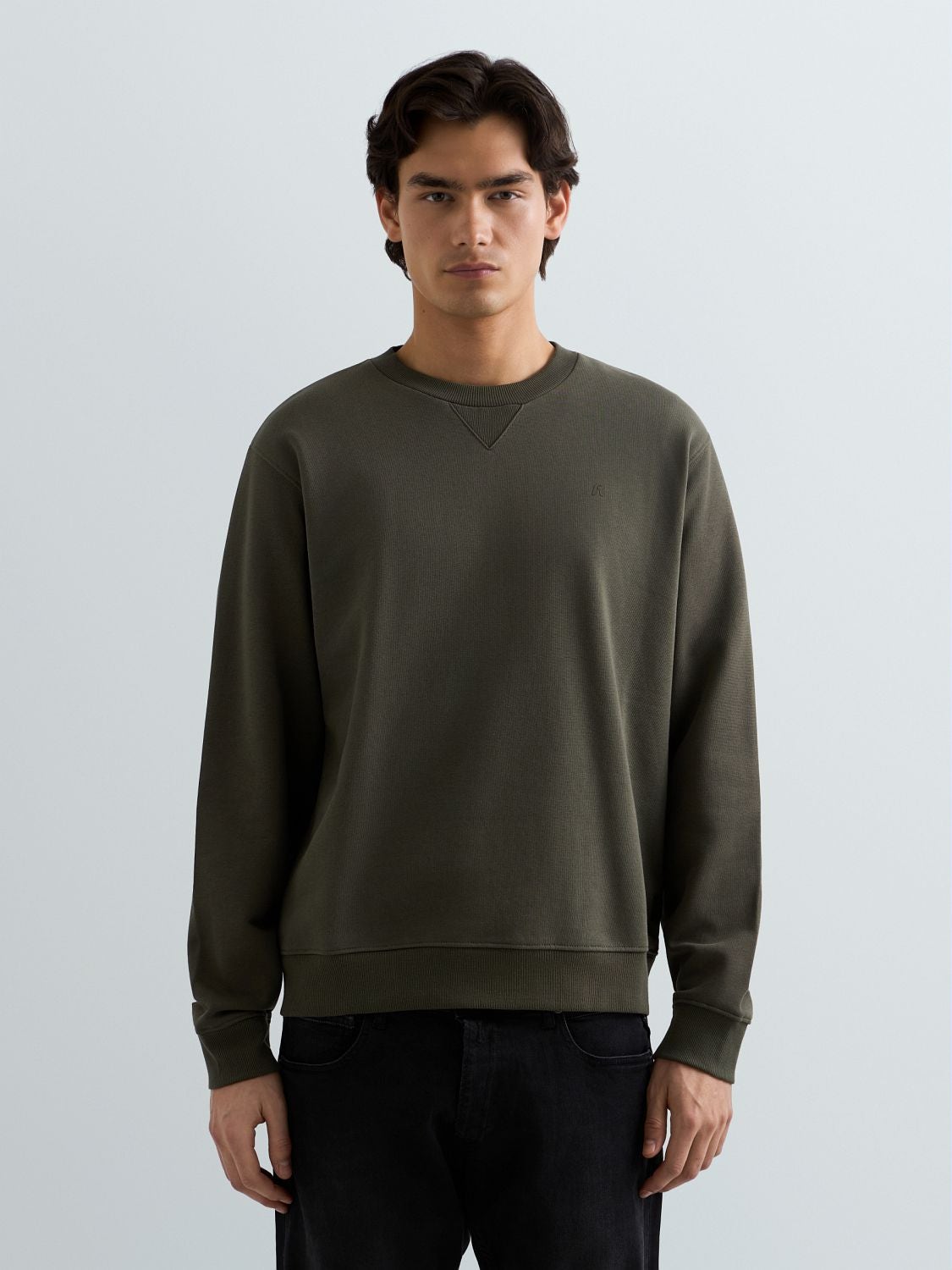 REPLAY COTTON-BLEND CREW-NECK SWEATSHIRT M3102 .000.23832 MUD GREEN 2