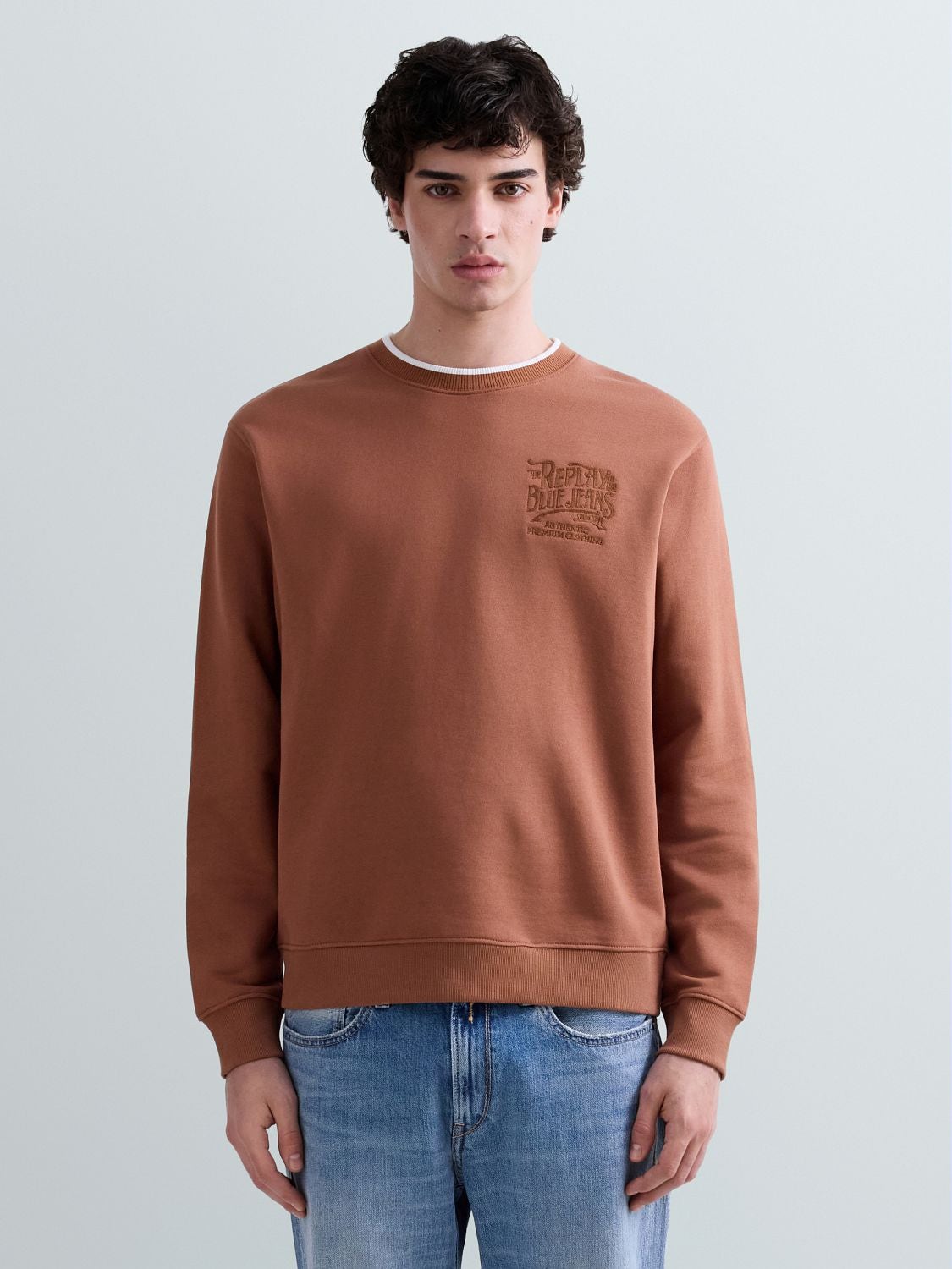 REPLAY TERRY COTTON SWEATSHIRT WITH EMBROIDERY M3308 .000.23802 TOBACCO 2