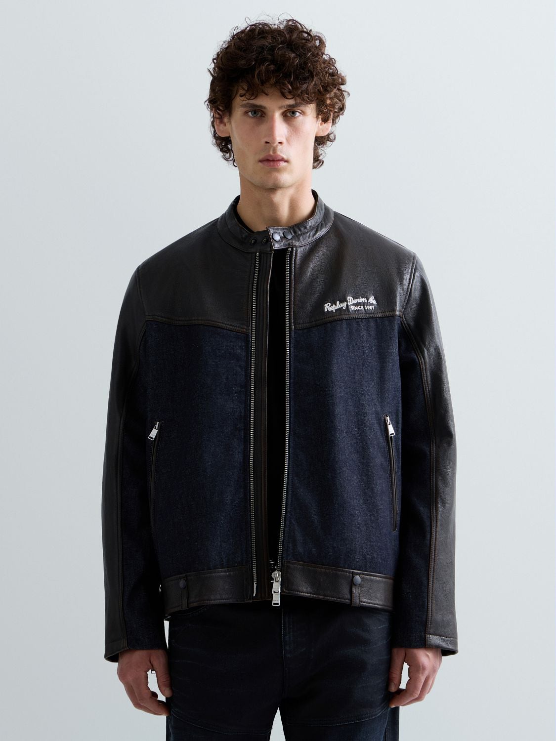 REPLAY DENIM AND LEATHER JACKET M13MG .000.724A2 DARK CHOCOLATE 2