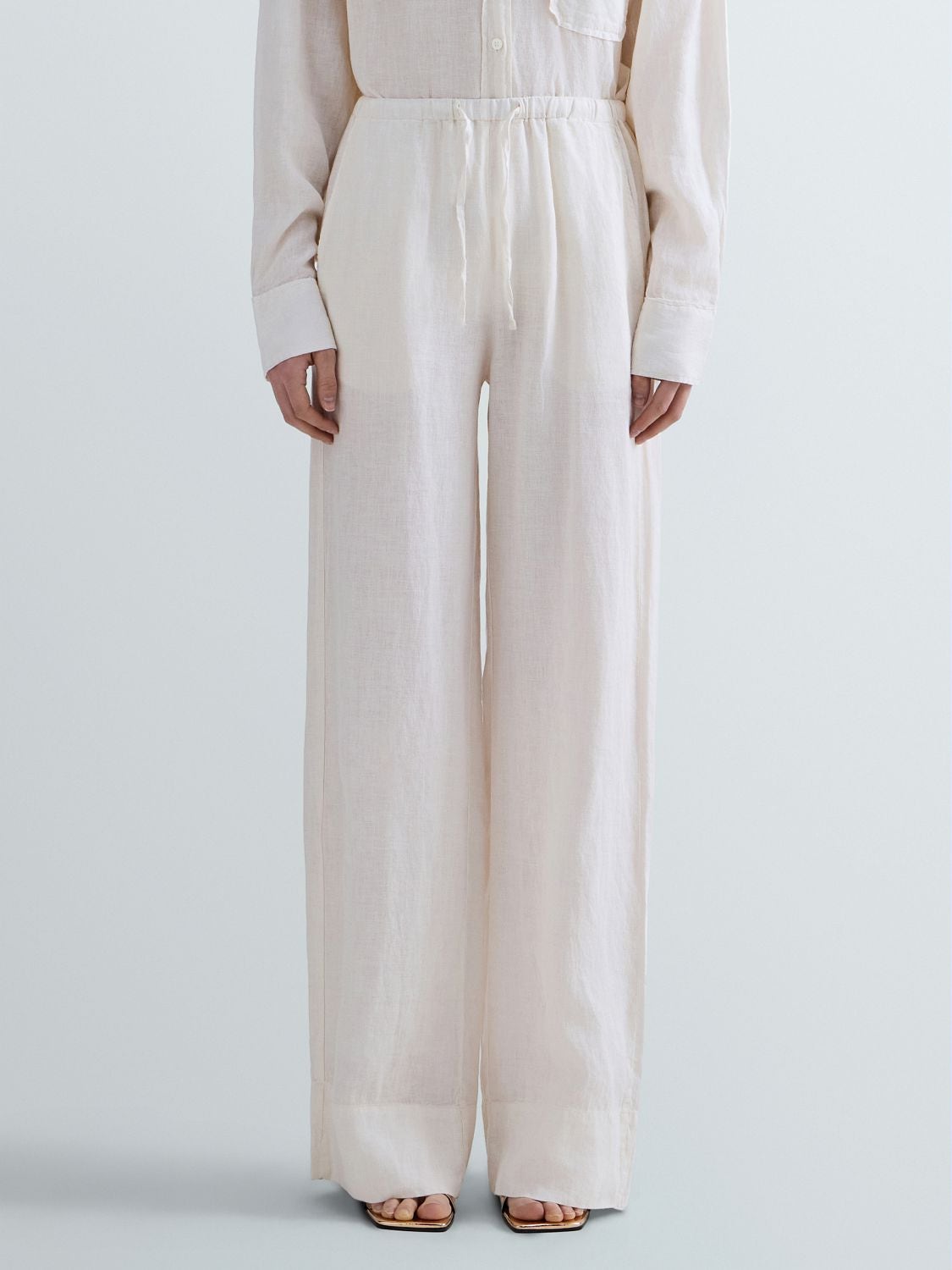 REPLAY LINEN PYJAMA-STYLE TROUSERS W8131A.000.85574G NATURAL WHITE 2