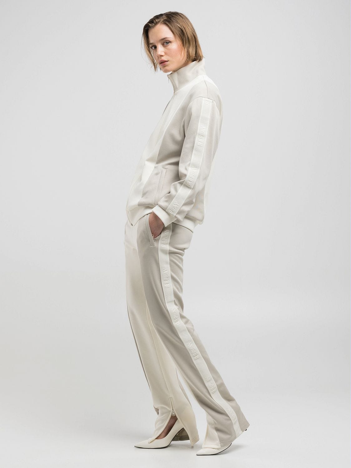 Two-tone band trousers Beige/butter | Replay Jeans