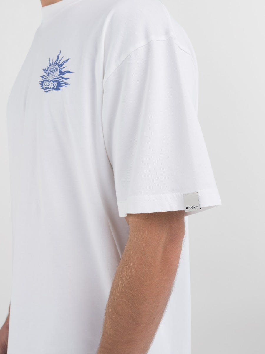 Genderless crew-neck t-shirt with 9zero1 logo and graphic