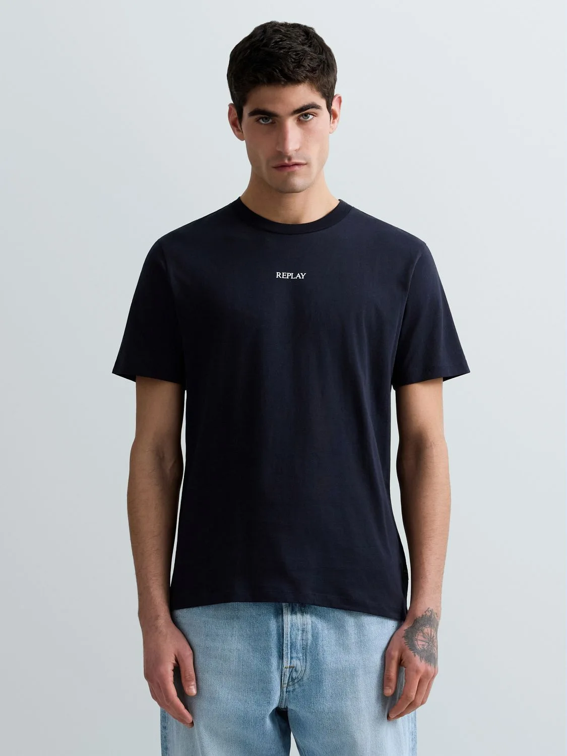 REPLAY JERSEY T-SHIRT WITH LETTERING M3098 .000.2660 NIGHT BLUE... 2