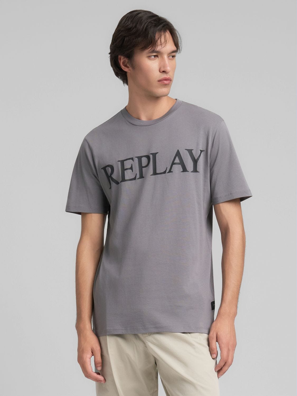 【REPLAY】★Graphic Print T-Shir★ REPLAY T-Shirt Men's Crew Neck Regular Fit Olive Tiger Print