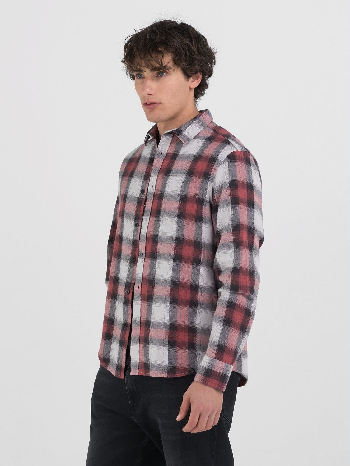 Chequered flannel shirt Natural white/red/black | Replay Jeans