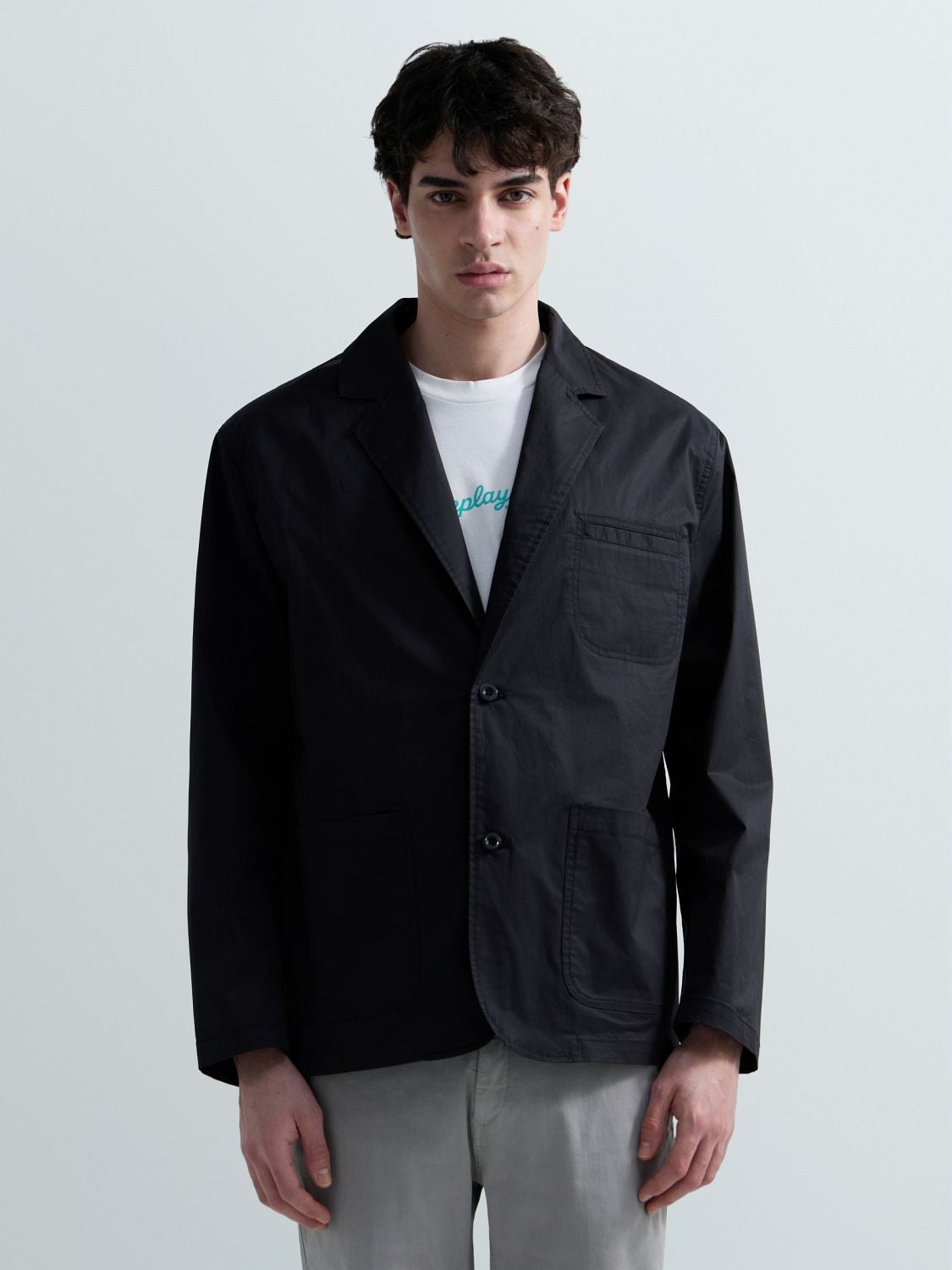 REPLAY REGULAR-FIT TWILL JACKET WITH LAPELS M8527 .000.85122 BLACK 2