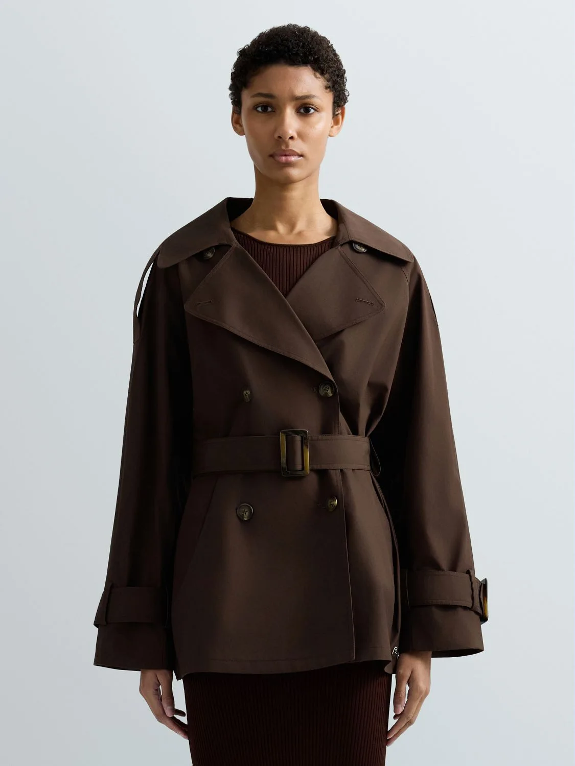 REPLAY RELAXED-FIT SHORT TRENCH COAT W7932 .000.85136 COFFEE 2