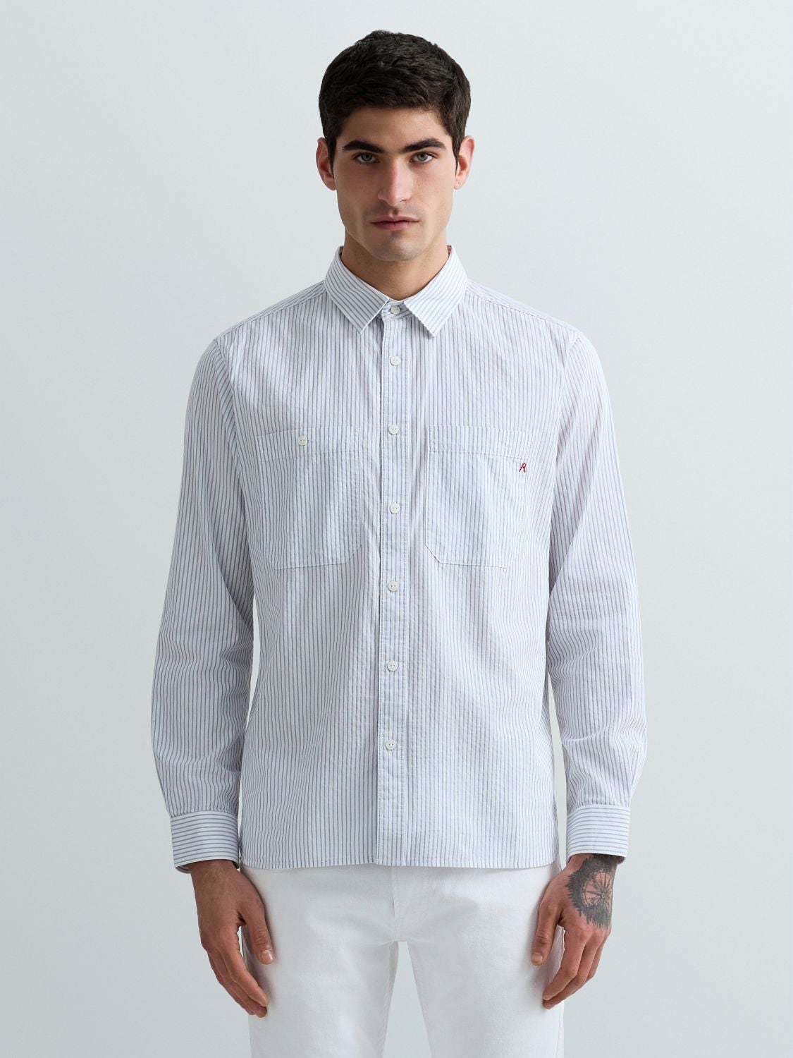 REPLAY CAMICIA REGULAR FIT A RIGHE M4138A.000.52880 WHITE/LIGHT BLUE 2