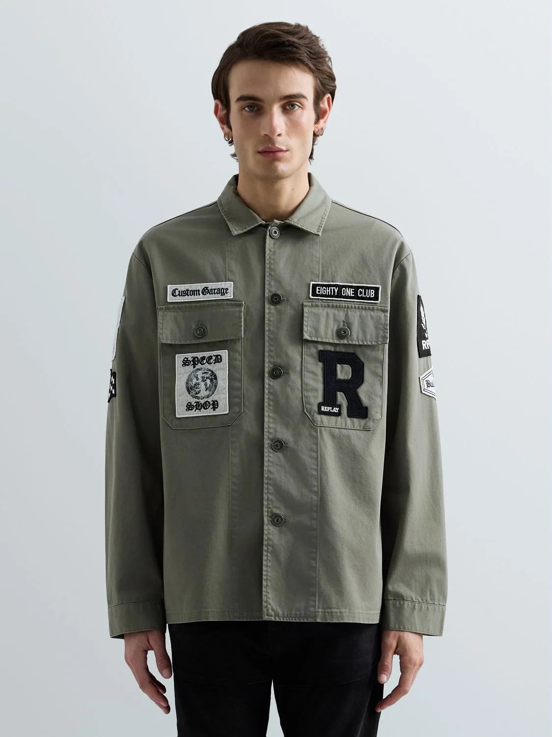 REPLAY OVERSHIRT WITH PATCH AND LOGO M8445C.000.85022N LIGHT MILITARY 2