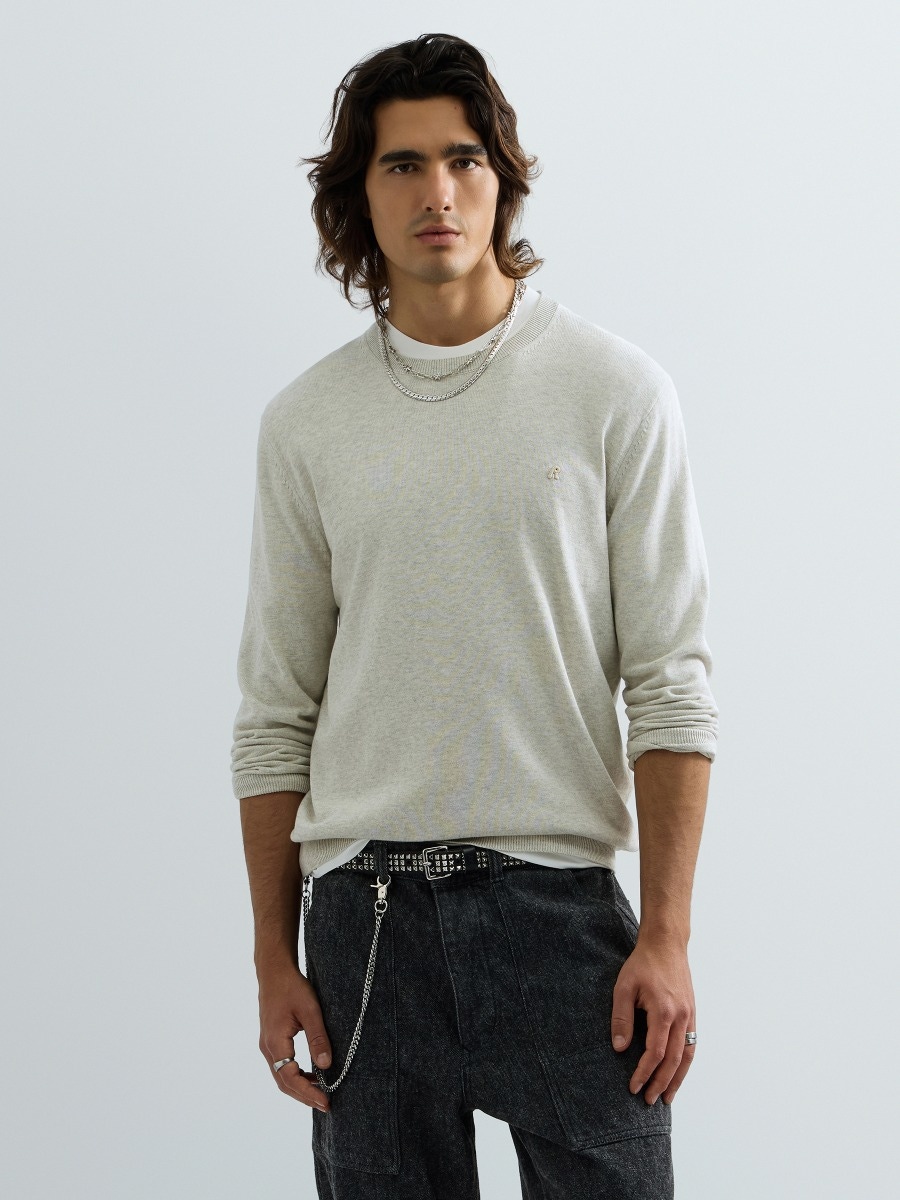 REPLAY COTTON CREW-NECK SWEATER UK0086.000.72228 M15 LIGHT BEIGE MELANGE 2