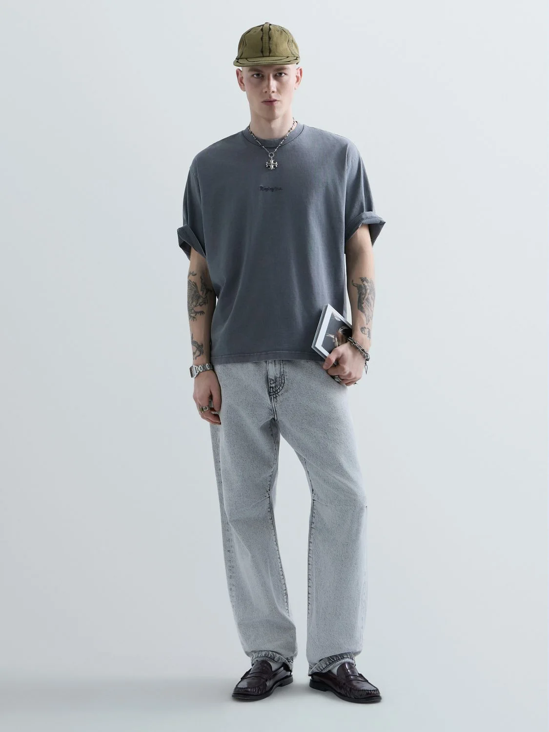 REPLAY SCRIPT T-SHIRT UNISEX REPLAY INC. KU6003.000.D23846N STONE GREY 1