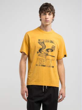 T-SHIRT AUS GEFLAMMTEM JERSEY MIT DRUCK