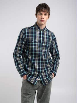 REGULAR-FIT-HEMD MIT INDIGO-KAROMUSTER