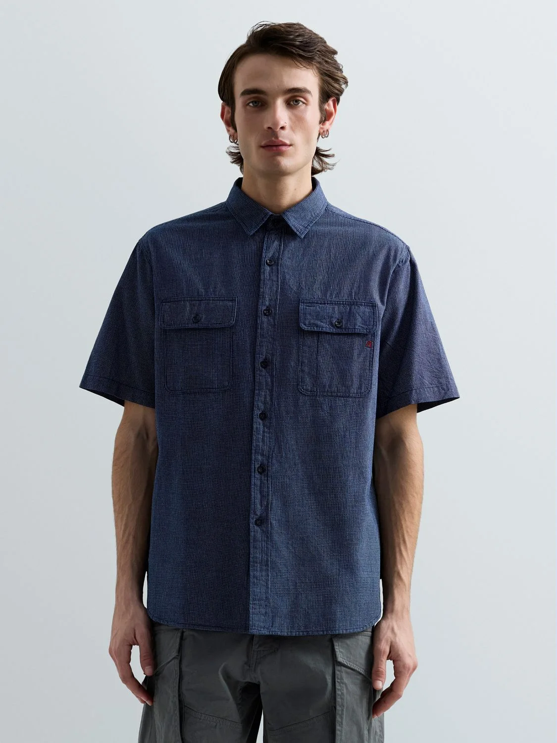 REPLAY MICRO-CHEQUERED COTTON SHIRT M4158 .000.52870 INDIGO/WHITE 2