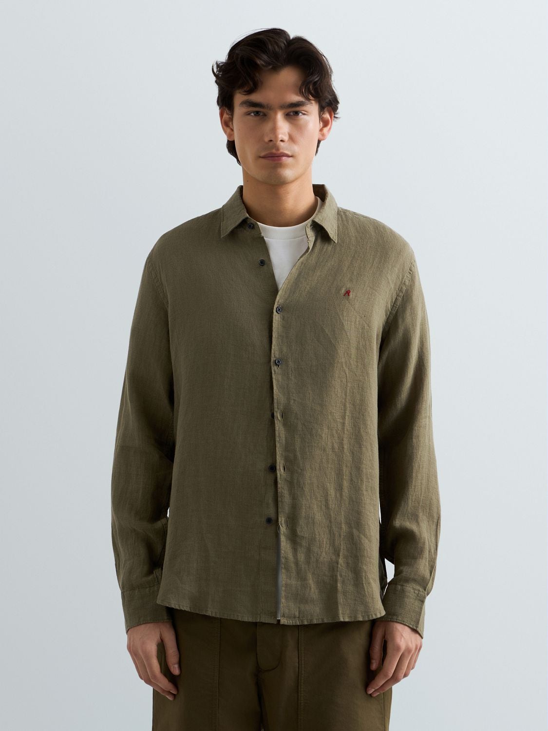 REPLAY REGULAR-FIT LINEN SHIRT M4159 .000.81388B TUNDRA GREEN 2