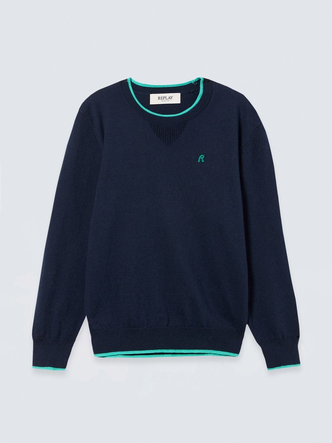 REPLAY COTTON AND CASHMERE SWEATER WITH R EMBROIDERY SB91I4.051.723SE C0BU BLACK IRIS + C0BV ELETRIC 1