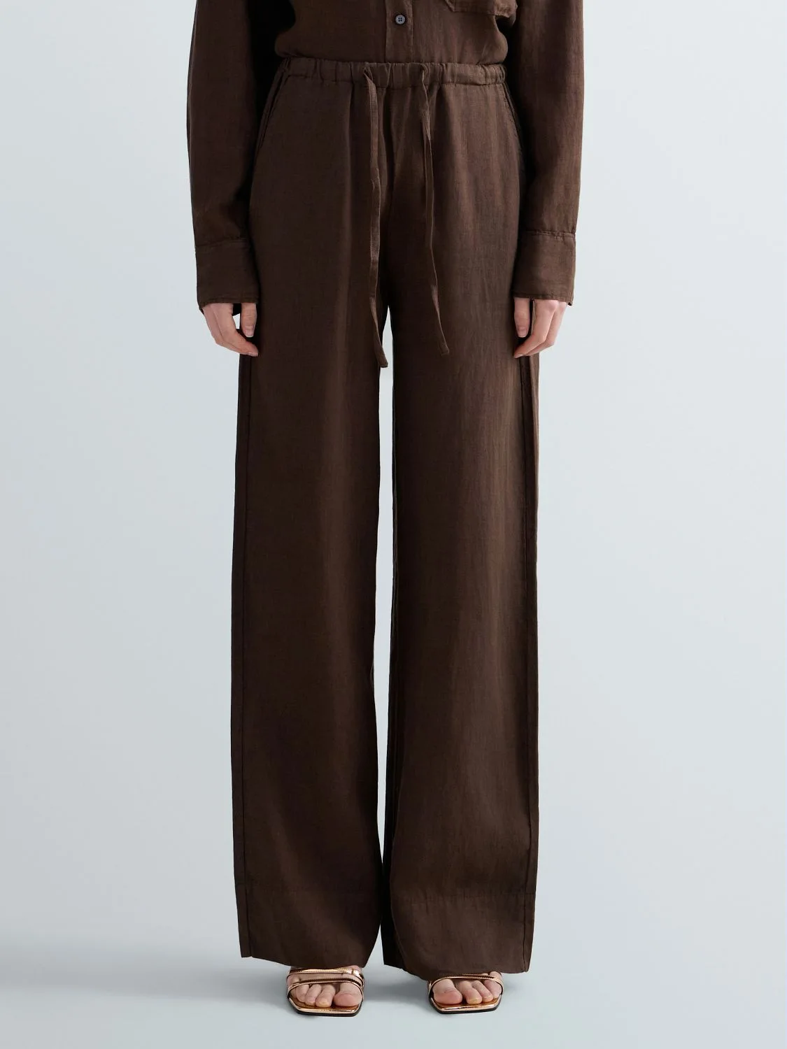 REPLAY LINEN PYJAMA-STYLE TROUSERS W8131A.000.85574G COFFEE 2
