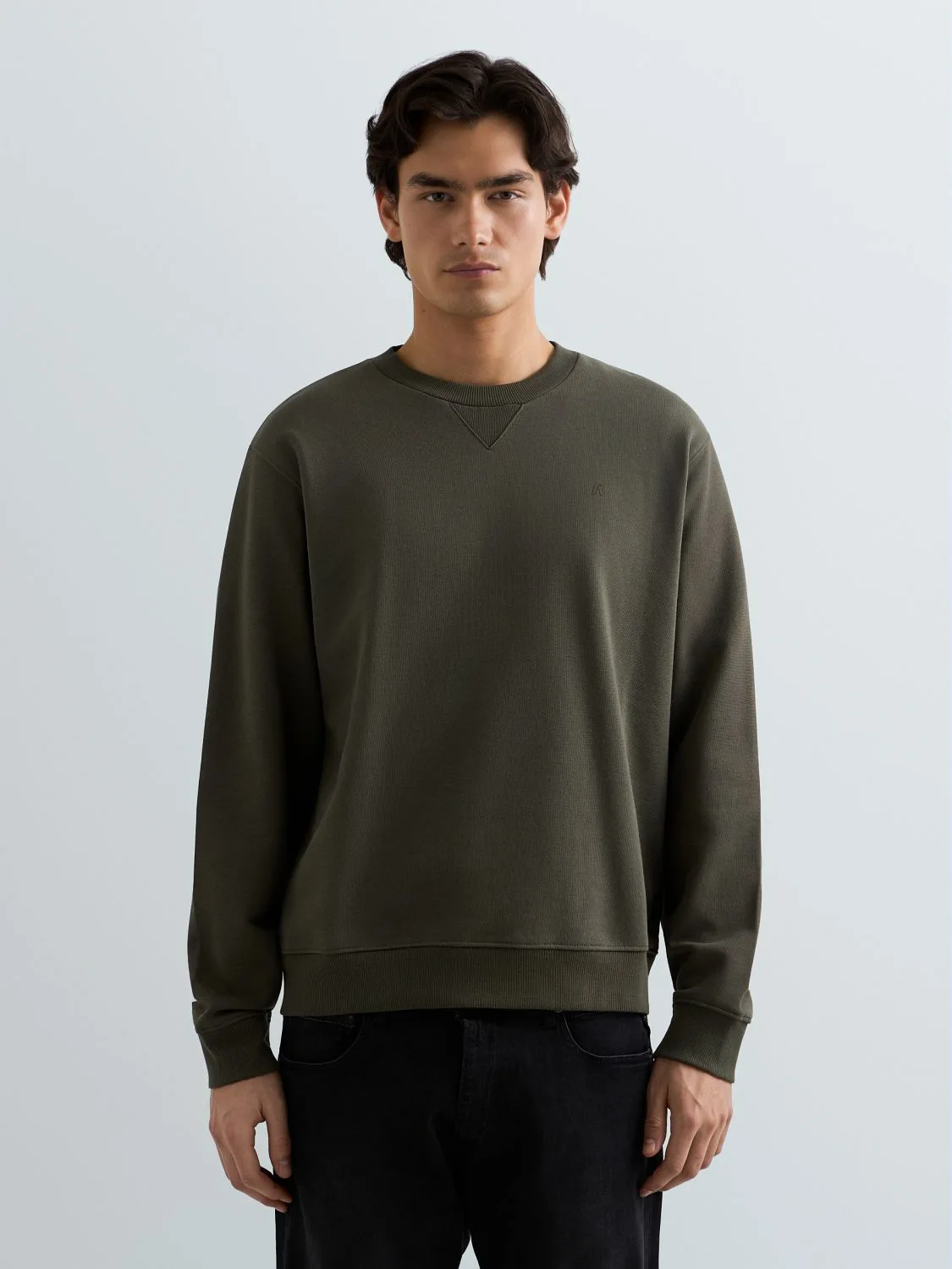 REPLAY COTTON-BLEND CREW-NECK SWEATSHIRT M3102 .000.23832 MUD GREEN 2
