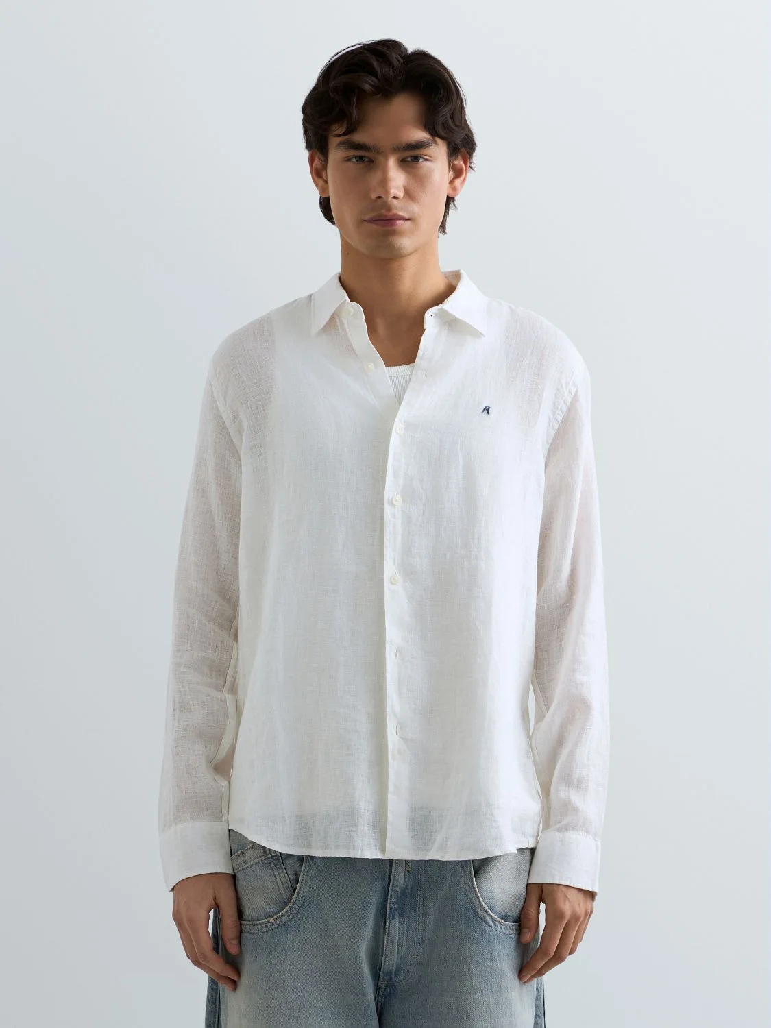 REPLAY REGULAR-FIT LINEN SHIRT M4159 .000.81388B NATURAL WHITE 2