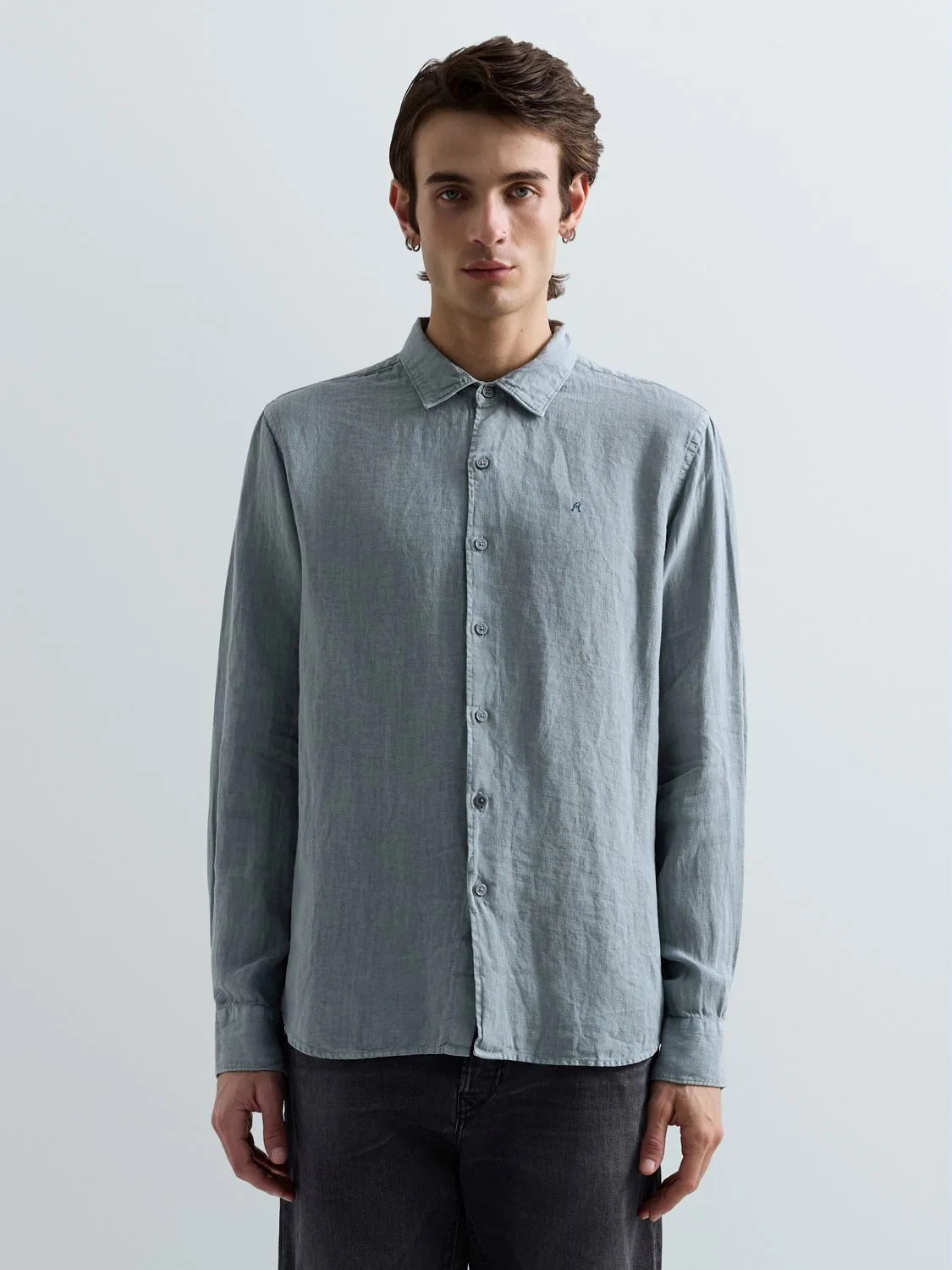 REPLAY REGULAR-FIT LINEN SHIRT M4159 .000.81388B PEWTER BLUE 2